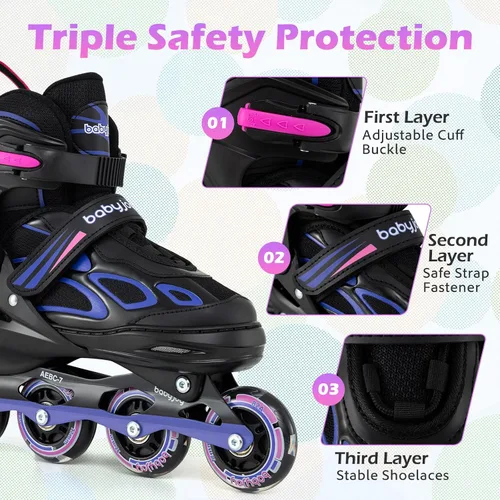Miniatura 5 de BABY JOY Patines en línea, 4 tamaños ajustables para niños con ruedas iluminadas para niños de 5 a 14 años, divertidos patines iluminadores
