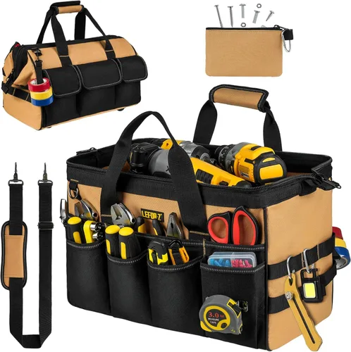 Miniatura 11 de Bolsa de herramientas, bolsa de herramientas resistente de 16 pulgadas para hombres, organizador de caja de herramientas con 27 bolsillos, bolsa