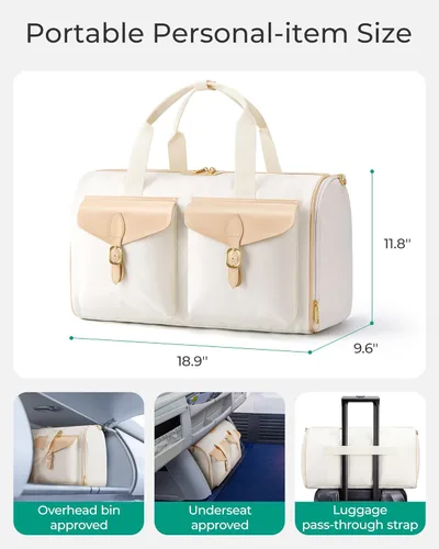 Miniatura 5 de BAGSMART Bolsa de lona para viajes, bolsas vintage de fin de semana para mujer, Beige