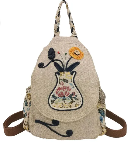 Miniatura 116 de HUANGGUOSHU Mochila de algodón tejida de algodón bohemio con bordado de lona estilo bohemio con múltiples bolsillos retro linda mochila cartera