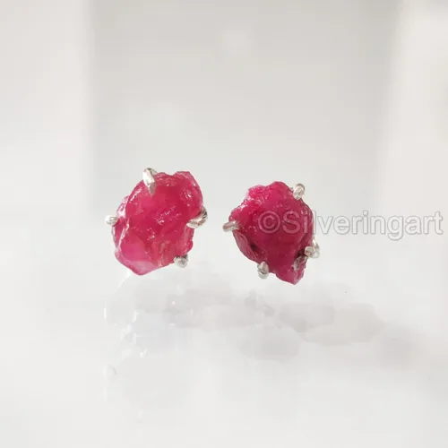 Miniatura 2 de AAA Rough Ruby Stud Earring, Natural Ruby Earring, July Birthstone, Womens Earring, 925 Sterling Silver, Christmas, Thanksgiving, Mens Studs