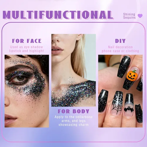 Miniatura 5 de HOSAILY Gel con Purpurina Negro Roll-on para Cara y Cabello, Pintura Facial con Purpurina Holográfica Camaleón que Cambia de Color para Halloween