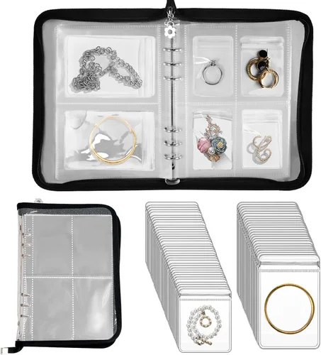 Miniatura 6 de Páginas interiores transparentes doble cara para libro de almacenamiento de joyería, encuadernador de 6 anillos, 24 hojas, 96 bolsillos, protector