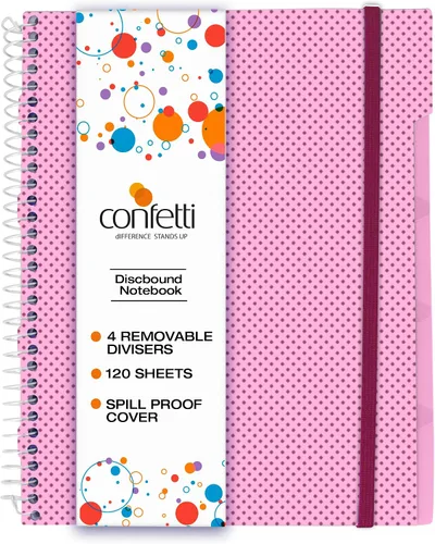 Miniatura 10 de Confetti Cuaderno de espiral – 4 separadores extraíbles, cubierta a prueba de derrames, banda elástica de cierre, bolsillo de almacenamiento – Bloc