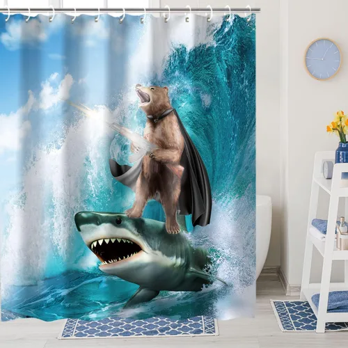 Miniatura 17 de RosieLily Cortinas de ducha para niños, 72 pulgadas de ancho x 72 pulgadas de alto, cortinas de ducha extra largas con ganchos, palabras divertidas