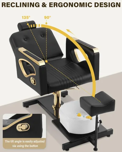 Miniatura 4 de Silla de Pedicura Sin Plomería para Técnica de Uñas, con Reposapiés Ajustable y Tina de Masaje, Taburete de Pedicura con Ruedas, Estación