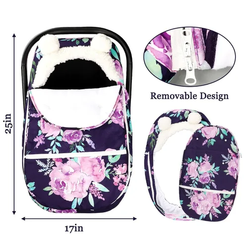 Miniatura 6 de Funda de asiento de automóvil de invierno para niñas, cubierta acogedora y cálida, toldo de asiento de automóvil infantil, ultra suave, Purple Flower