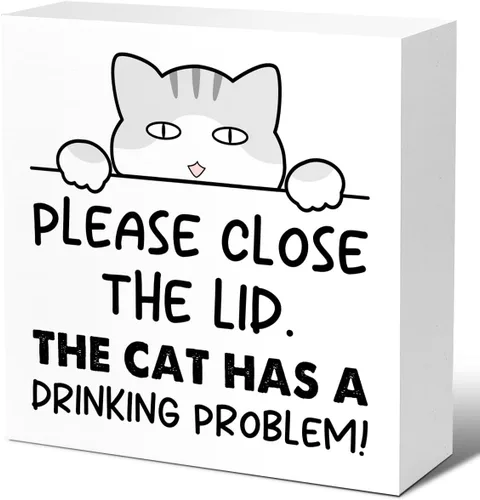 Miniatura 9 de LVQHI Divertidos carteles de madera para baño, decoración de escritorio de baño, decoración de escritorio de baño, cierre la tapa, el gato tiene un