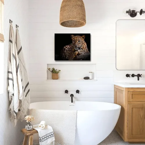 Miniatura 4 de Impresiones en lienzo de leopardo con fondo negro y vida silvestre dorada, arte de pared de leopardo y guepardo, ilustraciones para baño