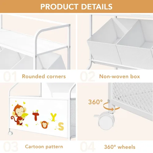 Miniatura 6 de BBLIKE Organizador de Almacenamiento de Juguetes con Ruedas - Caja de Juguetes Grande de 3 Niveles para Niños, Caja de Juguetes con Almacenamiento