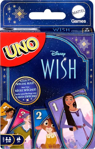 Mattel Games UNO - Juego de cartas de deseos de Disney para niños, noche familiar y adultos con personajes de la película y regla especial, 2 a 10