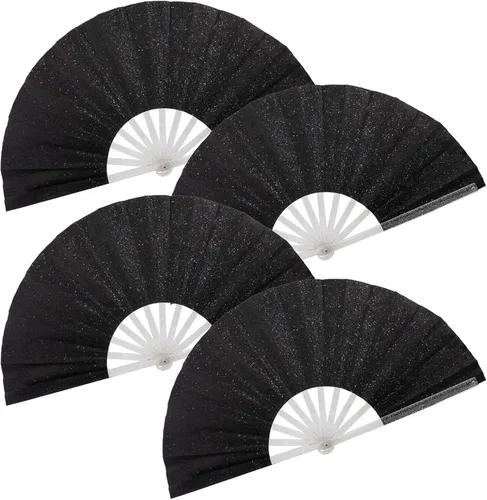 Miniatura 20 de 2 ventiladores plegables grandes de mano para hombres y mujeres, abanicos decorativos plegables, accesorios rave, utilizados para bailes, fiestas