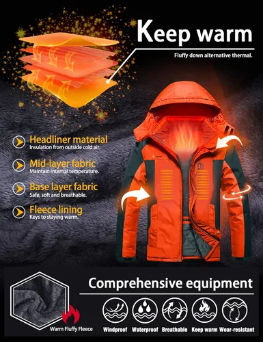 Miniatura 4 de GEMYSE - Chaqueta de esquí para hombre, impermeable, para invierno, con capucha, resistente al viento, cortavientos, para la nieve y la lluvia