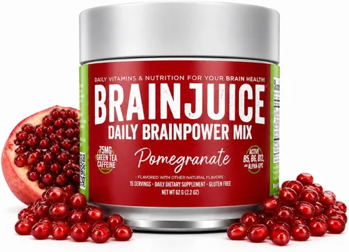 Miniatura 10 de BrainJuice Suplemento de apoyo cerebral nootrópicos, polvo sin gluten para energía y concentración, mezcla de bebida con L teanina, Alpha GPC