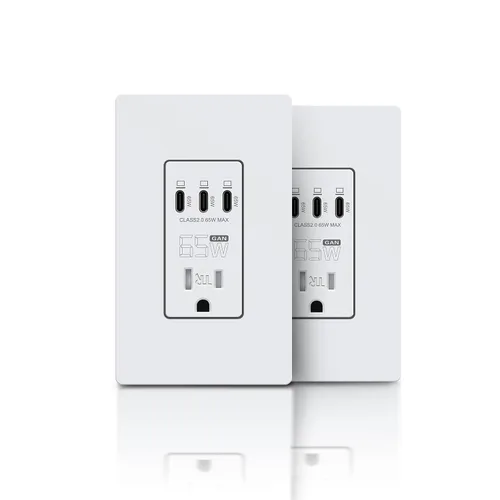 Miniatura 15 de TOPELER Tomacorriente USB de pared negra, tomacorriente USB de carga ultrarrápida GaN de 65W para laptop, receptáculo resistente a manipulaciones