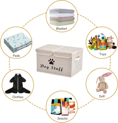 Miniatura 5 de Geyecete Cajas de almacenamiento grandes – Cubos de almacenamiento plegables de tela de lino grandes con tapa y asas para ropa y accesorios