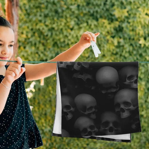 Miniatura 4 de Juego de 2 toallas de mano de baño con patrón de calavera gris y gris, diseño de esqueleto, suave y absorbente, toallas de mano decorativas
