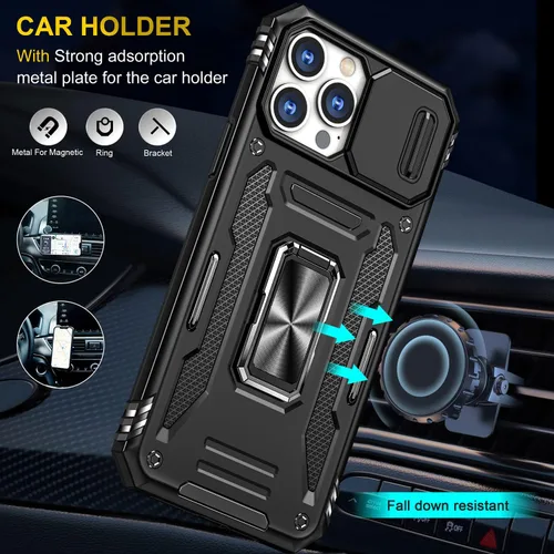 Miniatura 5 de Funda para iPhone 13 Pro con funda para cámara, con soporte de anillo para soporte, con función de montaje magnético para automóvil, para iPhone 13