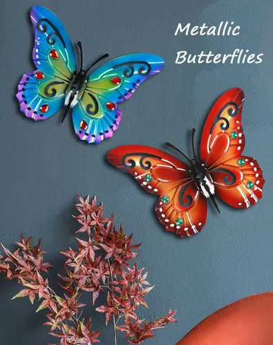 Miniatura 3 de 2 piezas de mariposas de metal para valla de patio, decoración de jardín, mariposa grande de 14 pulgadas para patio al aire libre, patio, balcón