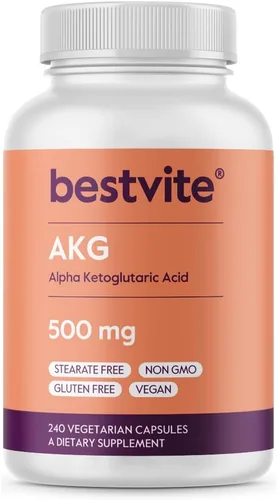 BESTVITE AKG (ácido alfa cetoglutárico) 1000 mg por porción (240 cápsulas vegetarianas) - Sin estearatos - Vegano - Sin OMG - Sin gluten -