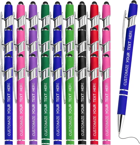 Miniatura 42 de Hasta 500 bolígrafos personalizados a granel con lápiz capacitivo, grabado, juego de bolígrafos con tu nombre, texto para mujeres de negocios