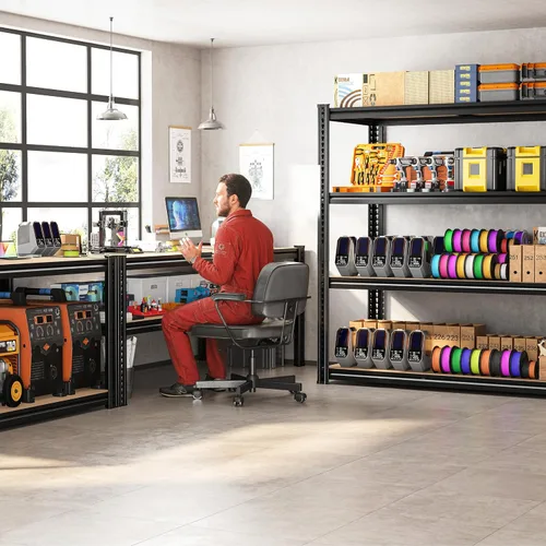 Miniatura 6 de ROOMFAVE Estantería de metal para garaje de 60 pulgadas de ancho, estantes de almacenamiento de 2800 libras, estantería ajustable de 4 niveles