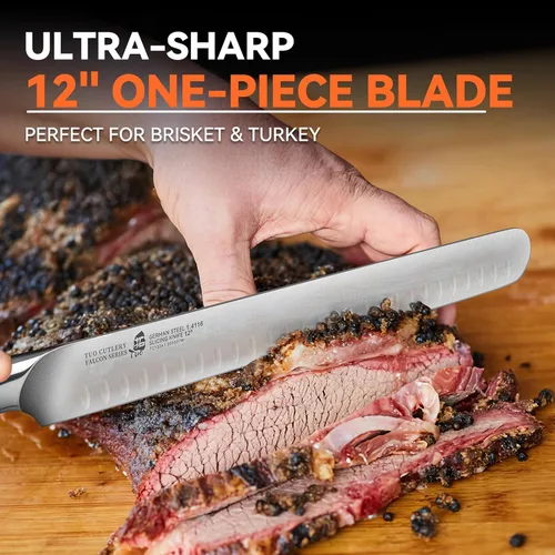 Miniatura 3 de TUO Cuchillo de trinchar, cuchillo de pechuga de 12 pulgadas para cortar carne ahumada, rebanar a través del asado, acero alemán de alto carbono