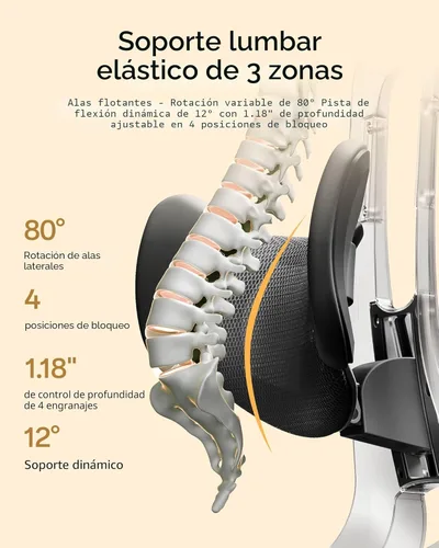 Miniatura 4 de Hbada E3 Air 2026 Silla de oficina ergonómica, soporte lumbar de 3 zonas, cómoda silla de oficina en casa con reclinación automática, reposacabezas