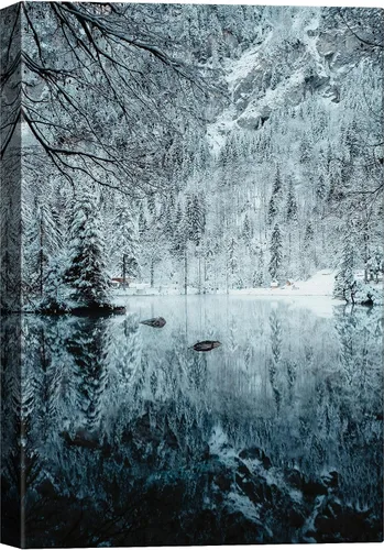 Miniatura 33 de SIGNWIN Lienzo impreso para pared, diseño de bosque y guardería, cabaña de troncos, invierno, nieve, montaña, bosque, ilustraciones de naturaleza