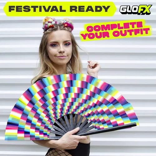 Miniatura 6 de GloFX Ventilador Plegable - Trippy - Ventilador de Mano Plegable Grande Rave Clack para Hombres/Mujeres - para EDM, Festival de Música, Club
