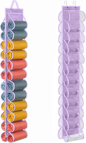 Lirex Organizador de almacenamiento de leggings de yoga con 24 bolsillos, organizador plegable de tela Oxford para colgar en el armario, camisas,