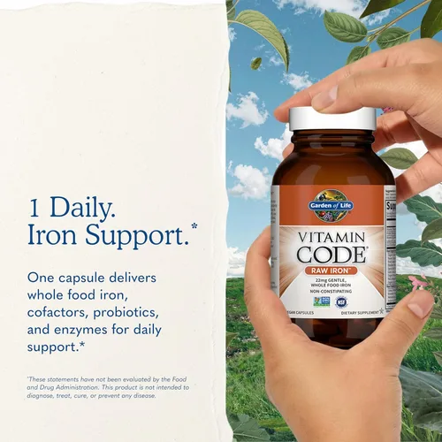 Miniatura 7 de Suplemento de hierro crudo Garden of Life Vitamin Code Raw - 30 cápsulas veganas, hierro de 22 mg una vez al día, vitaminas C, B12, ácido fólico