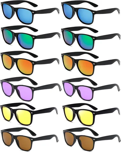 Miniatura 11 de Eyegla Paquete de 8/12/18 lentes de sol de neón a granel coloridos para fiesta, gafas retro para fiesta para adultos, hombres y mujeres