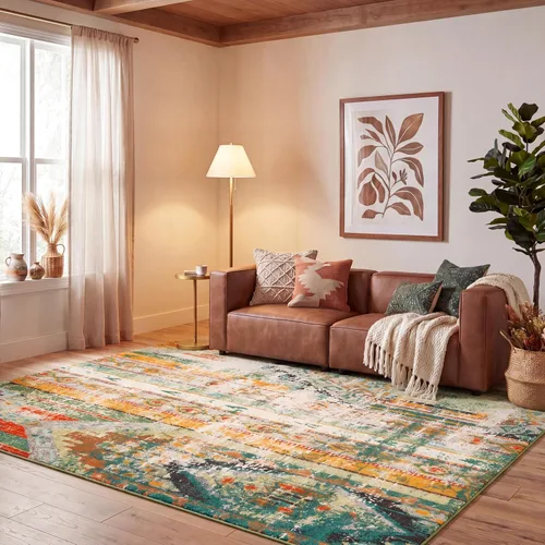 Miniatura 23 de SAFAVIEH Madison Collection - Alfombra decorativa de 2 pies 2 pulgadas x 4 pies, verde y naranja, diseño tribal envejecido, no desprende pelusa