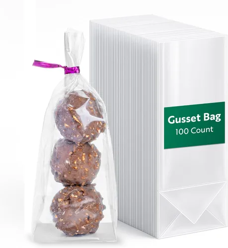 Restaurantware Bag Tek - Bolsas al por menor de 2 x 1.5 x 5 pulgadas, 100 bolsas duraderas para dulces - Bolsas BOPP transparentes desechables con