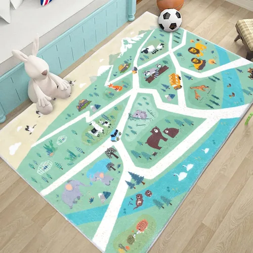 Alfombra de juego para niños, alfombra de 5 pies para dormitorio, animales del bosque, alfombra de sala de juegos para niños y niñas, alfombra de