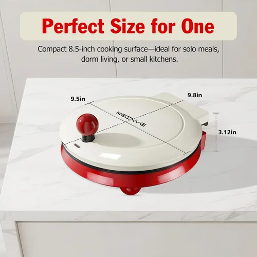 Miniatura 3 de KEINVE Máquina de pizza de 1000 W, plancha 2 en 1 para interiores y cocina de pizza, placa antiadherente abierta de 8.5 pulgadas de 180°