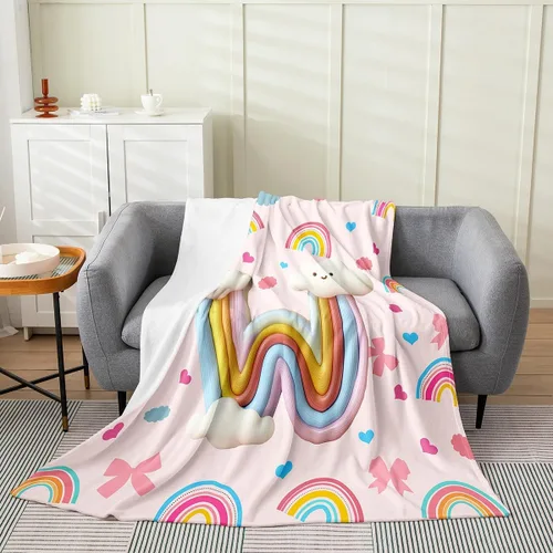 Miniatura 9 de Erosebridal Rainbow English Alphabet Fleece Throw Blanket 40"x50" - Ultra-Soft for Couch Sofa Bed,Cartoon Letters Flannel Blanket,Love Hearts Fuzzy