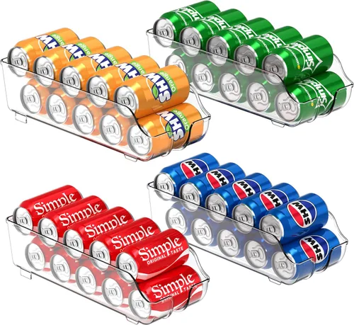 Simple Houseware Organizador y dispensador de latas de soda para refrigerador/despensa, transparente, juego de 4