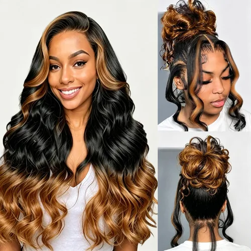 Miniatura 21 de Higlight - Pelucas de cabello humano con encaje frontal de color degradado, peluca de encaje frontal con abuelitos, peluca de cabello humano