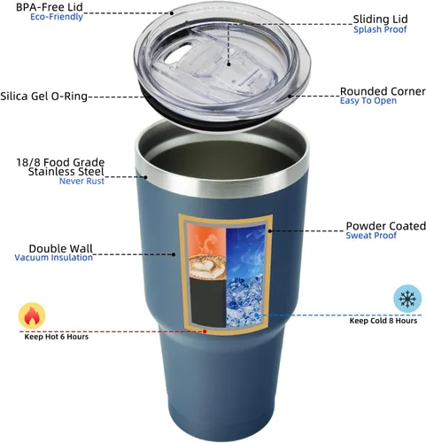 Miniatura 2 de BJPKPK - Vaso de 30 onzas con tapa y pajilla, de acero inoxidable con aislamiento de doble pared al vacío, color azul marino A-Azul Marino-30oz