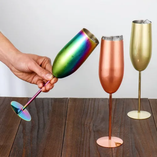Miniatura 7 de Copas de champán de acero inoxidable, juego de 4 copas de vino irrompibles de 9.5 onzas, copas elegantes de tallo para tostadas a mano, para bodas