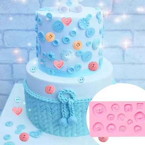 Miniatura 6 de Fondant - Moldes de silicona para chocolate, para tejer con botón (5 unidades), diseño de suéter con textura de impresión de punto para baby shower