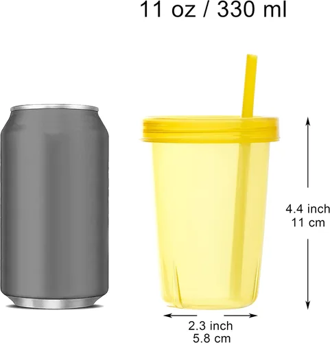 Miniatura 2 de Youngever 7 juegos de vasos de plástico para niños con tapas y pajitas, 7 vasos reutilizables para niños pequeños con pajitas en 7 colores rosados