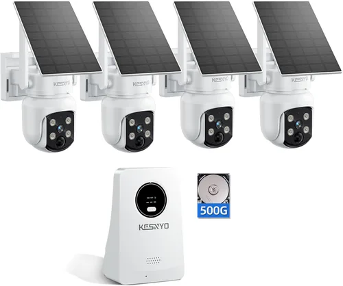 Cámaras de seguridad solares inalámbricas para exteriores, 4MP alimentadas por energía solar, kit de 4 cámaras, visión nocturna a color, PTZ de