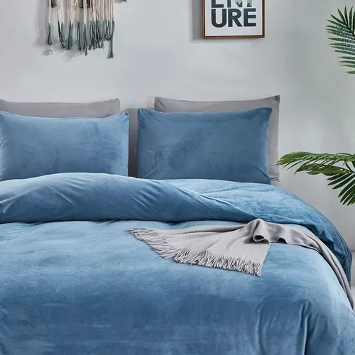 Miniatura 6 de Houseri Juego de Edredón de Terciopelo Azul Twin Azul Claro Esponjoso Juegos de Ropa de Cama Twin Azul Polvoriento Ropa de Cama de Franela Niños