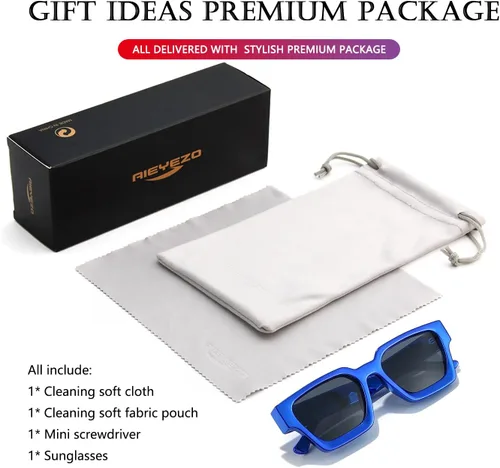 Miniatura 198 de AIEYEZO Gafas de sol cuadradas para mujeres y hombres, gafas de sol cuadradas con montura gruesa, estilo de diseñador simple