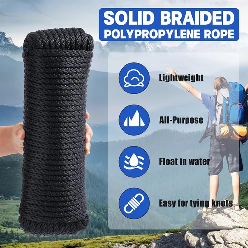 Miniatura 3 de Cuerda de polipropileno trenzado sólido de 3/8 de pulgada y 100 pies, cuerdas para exteriores, lazo grueso marino multiusos para camping y asta