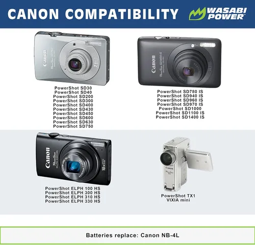 Miniatura 2 de Wasabi Power Batería (paquete de 2) y cargador para Canon NB-4L y Canon PowerShot SD40, SD400, SD450, SD600, SD630, SD750, SD780, SD960, SD970