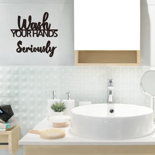 Miniatura 4 de Amyhill 2 juegos de decoración de pared de baño, lávate tus manos seriamente y por favor siéntate tú mismo, divertido letrero decorativo de madera